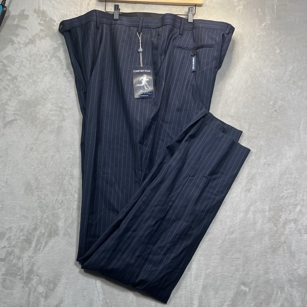 RALPH Ralph Lauren‎ MENS 50L Wool Blend Unhemmed Blue Striped Dress Pants NEW